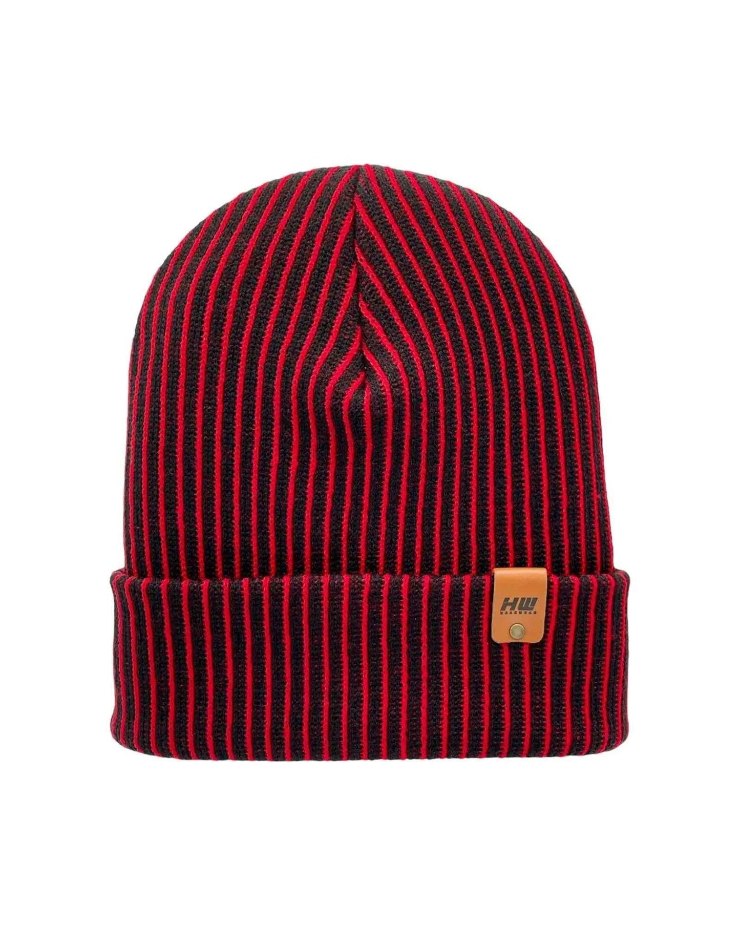HAAKWEAR Cuffed Wide Ribbed Striped Beanie / Hat, Black / Red, Limited Edition - Made in USA-0