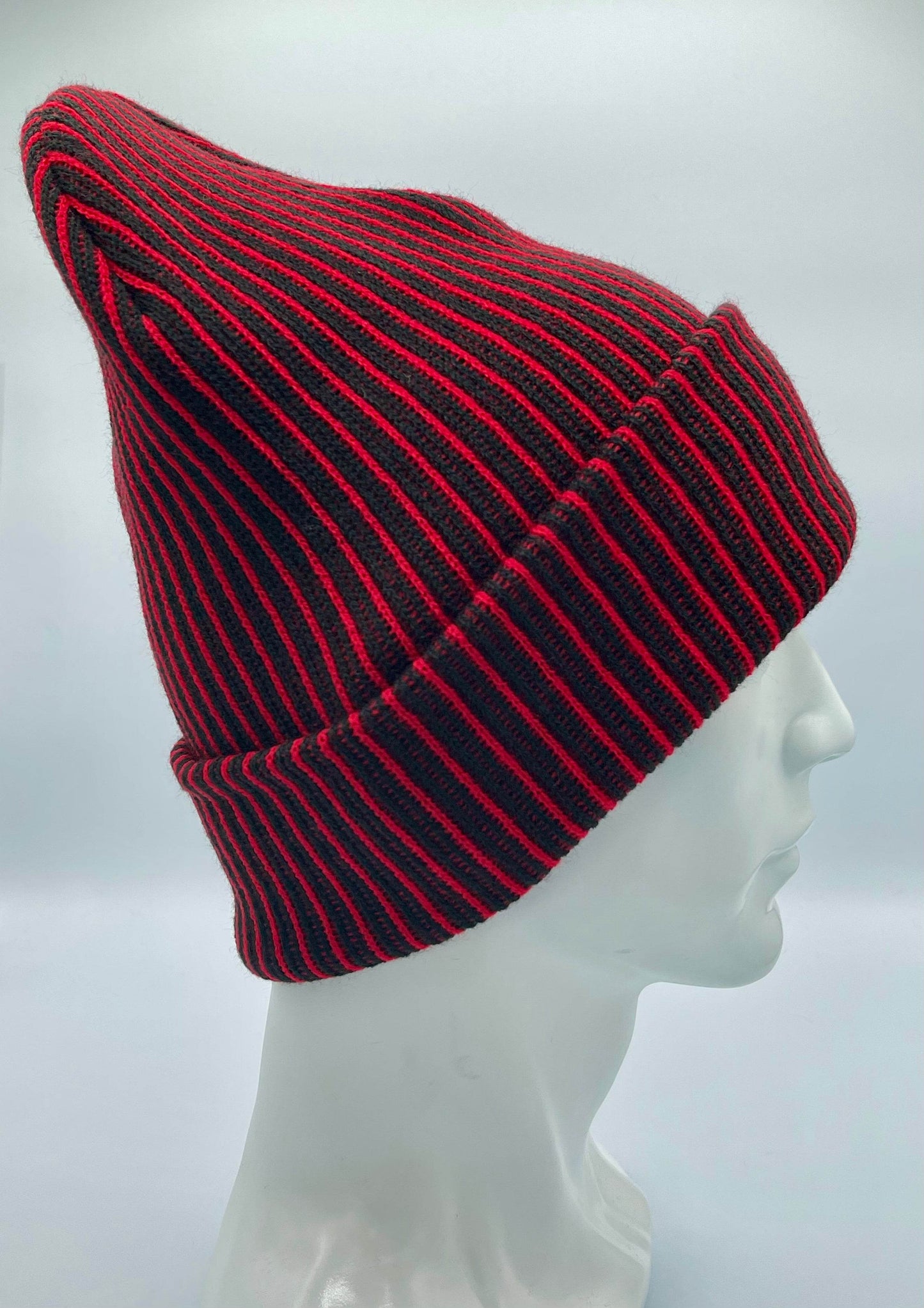HAAKWEAR Cuffed Wide Ribbed Striped Beanie / Hat, Black / Red, Limited Edition - Made in USA-2