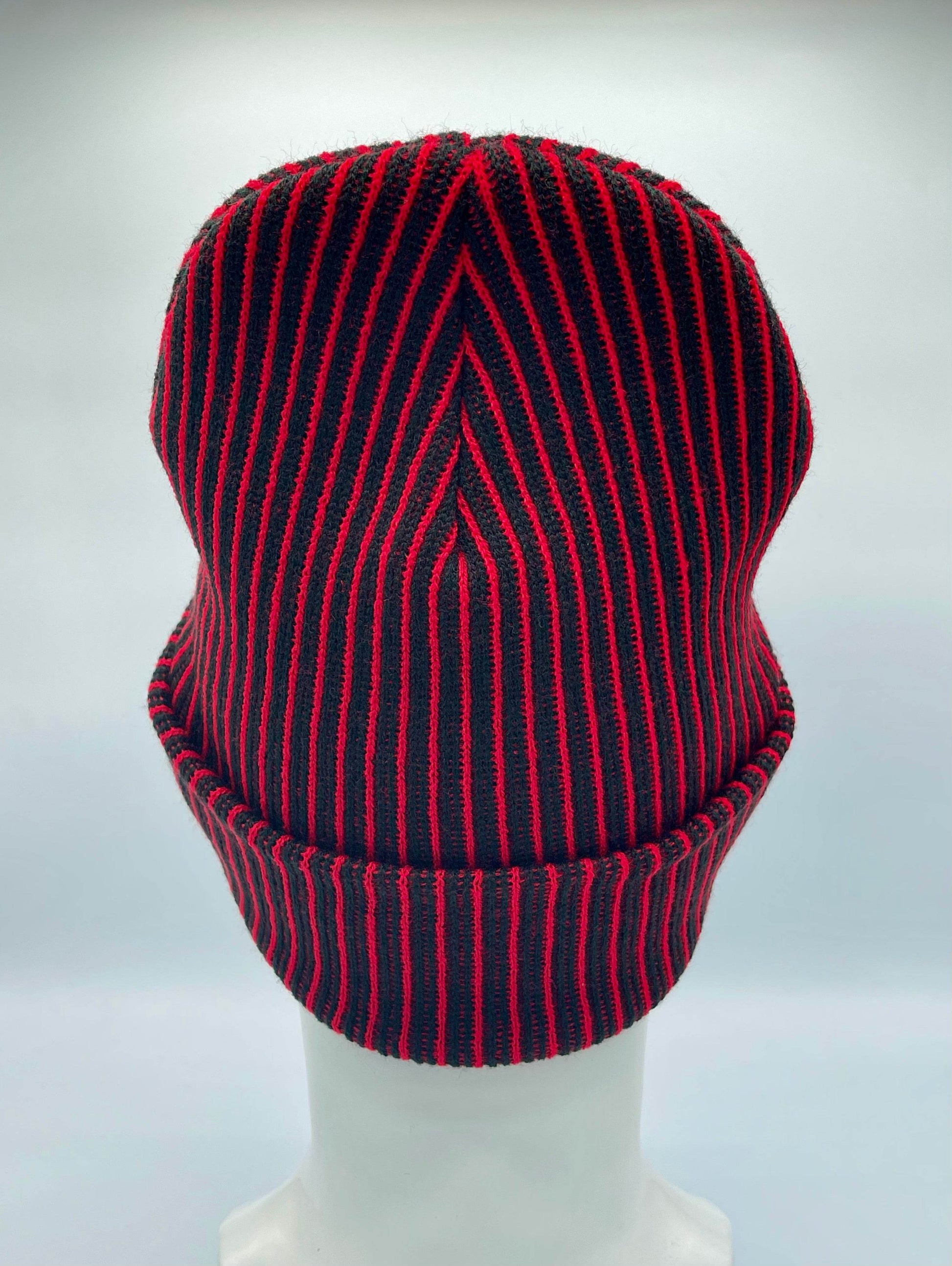 HAAKWEAR Cuffed Wide Ribbed Striped Beanie / Hat, Black / Red, Limited Edition - Made in USA-3