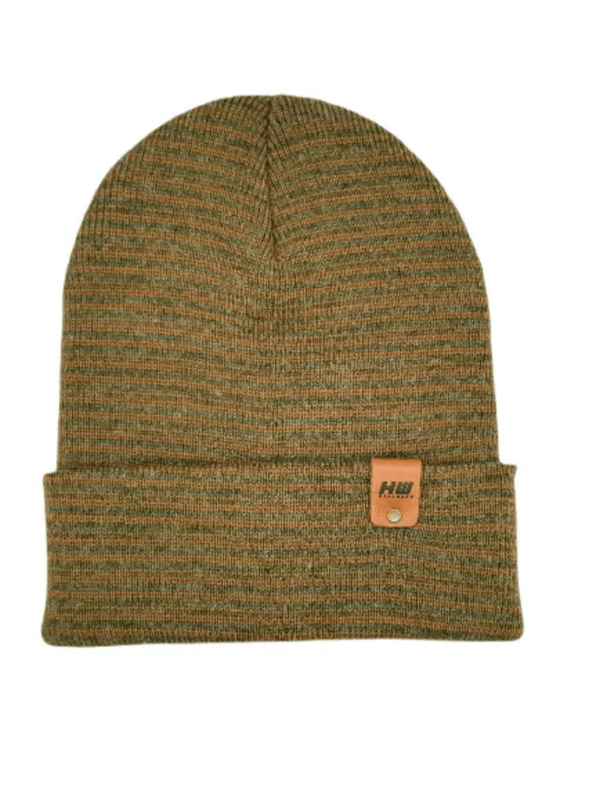 HAAKWEAR Traditional Contrast Cuffed Beanie Hat - Brown / Green, Made in USA-0