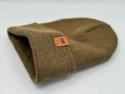 HAAKWEAR Traditional Contrast Cuffed Beanie Hat - Brown / Green, Made in USA-1