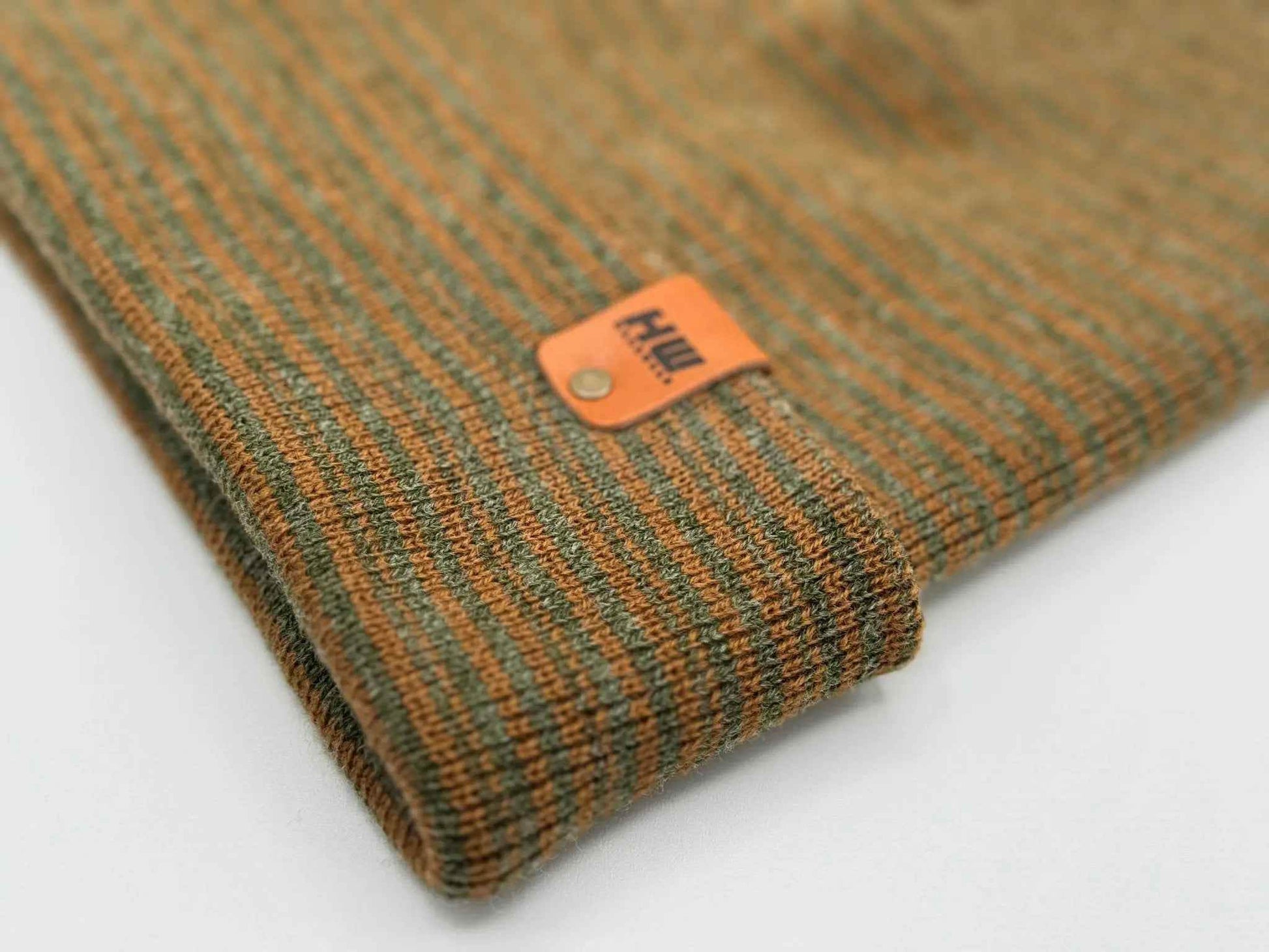 HAAKWEAR Traditional Contrast Cuffed Beanie Hat - Brown / Green, Made in USA-2