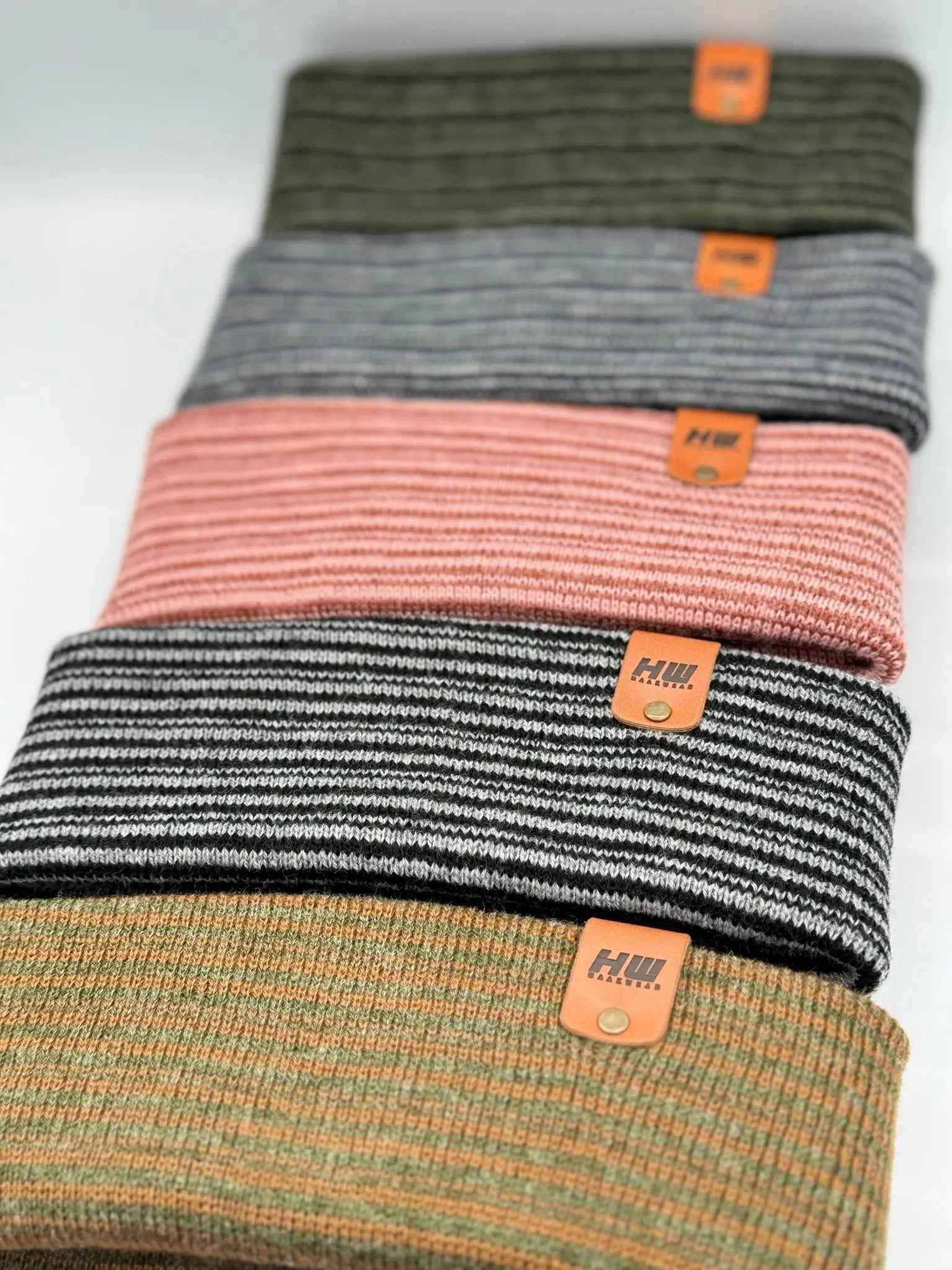 HAAKWEAR Traditional Contrast Cuffed Beanie Hat - Brown / Green, Made in USA-4