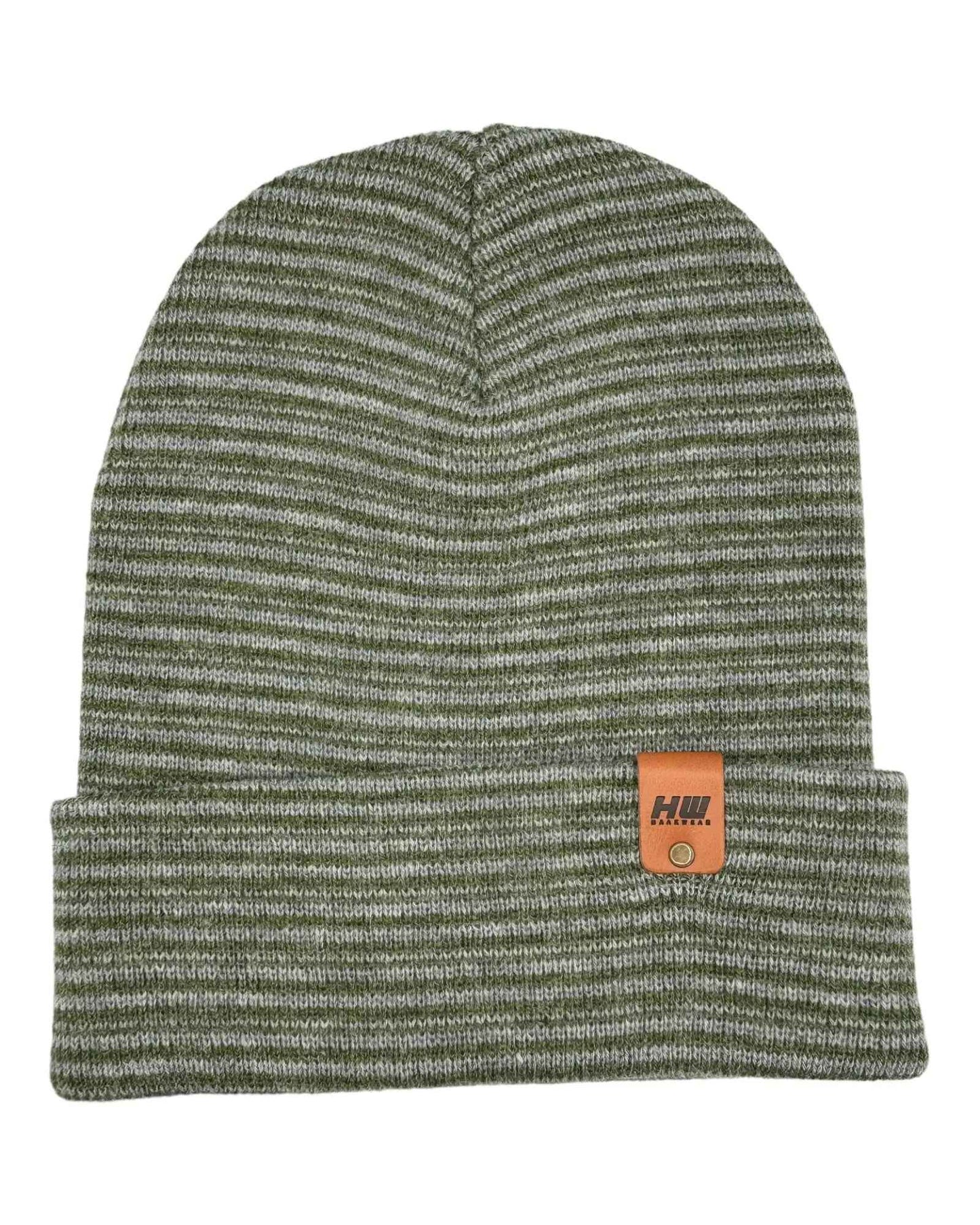 HAAKWEAR Traditional Contrast Cuffed Beanie / Hat - Gray / Green, Made in USA-0