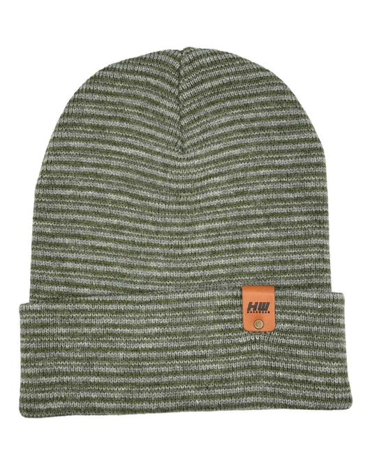 HAAKWEAR Traditional Contrast Cuffed Beanie / Hat - Gray / Green, Made in USA-0
