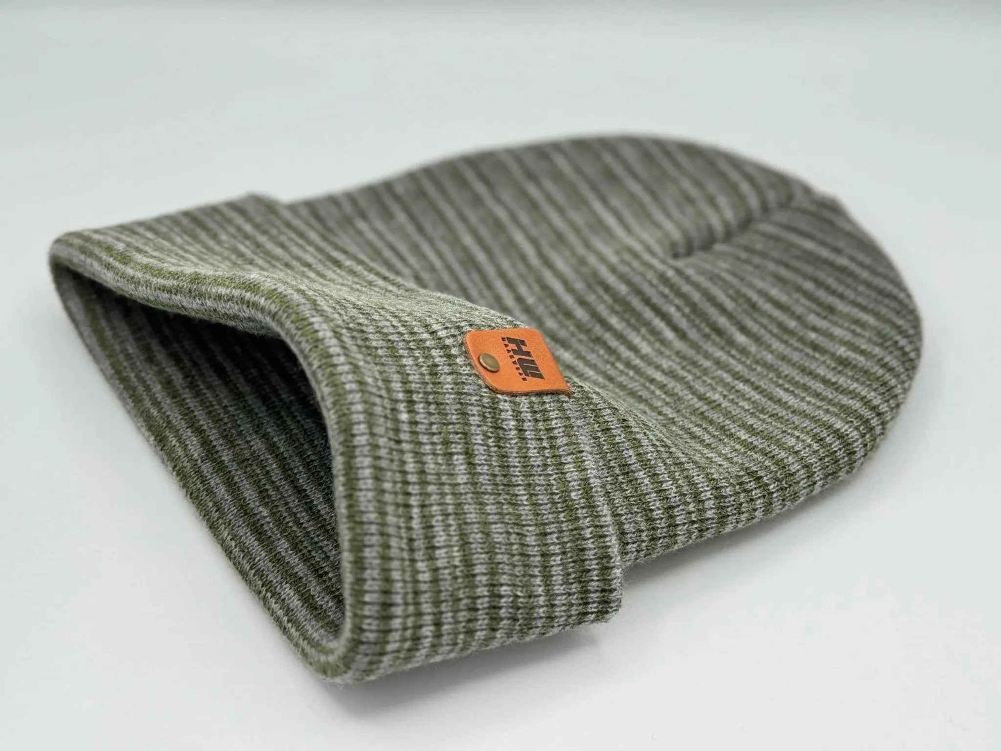 HAAKWEAR Traditional Contrast Cuffed Beanie / Hat - Gray / Green, Made in USA-1
