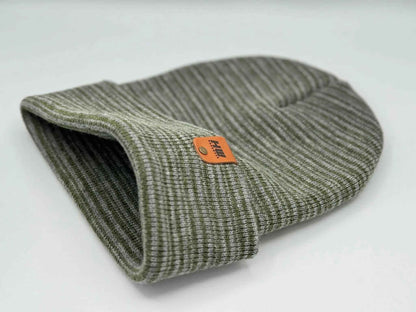 HAAKWEAR Traditional Contrast Cuffed Beanie / Hat - Gray / Green, Made in USA-1