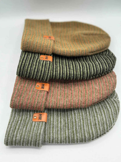 HAAKWEAR Traditional Contrast Cuffed Beanie / Hat - Gray / Green, Made in USA-3