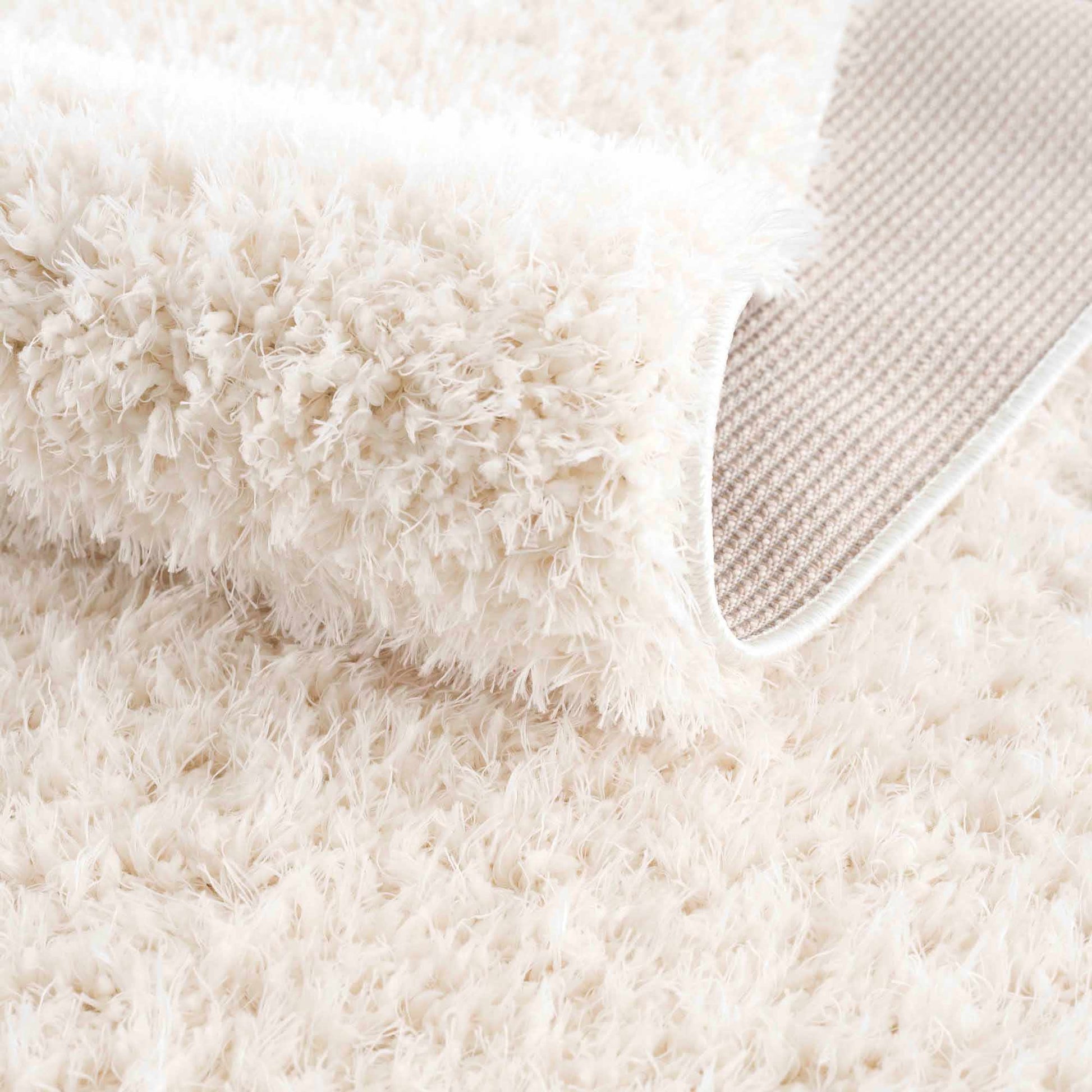 Faina Solid Cream Shag Rug Washable-4