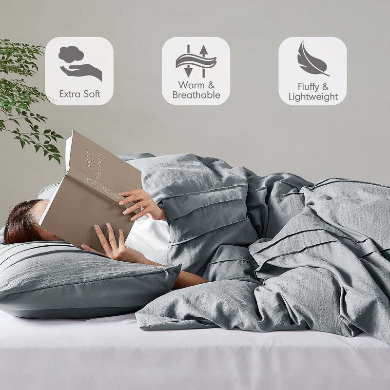 King size Pleated Pre-Washed Microfiber Comforter Set in Blue Grey-3