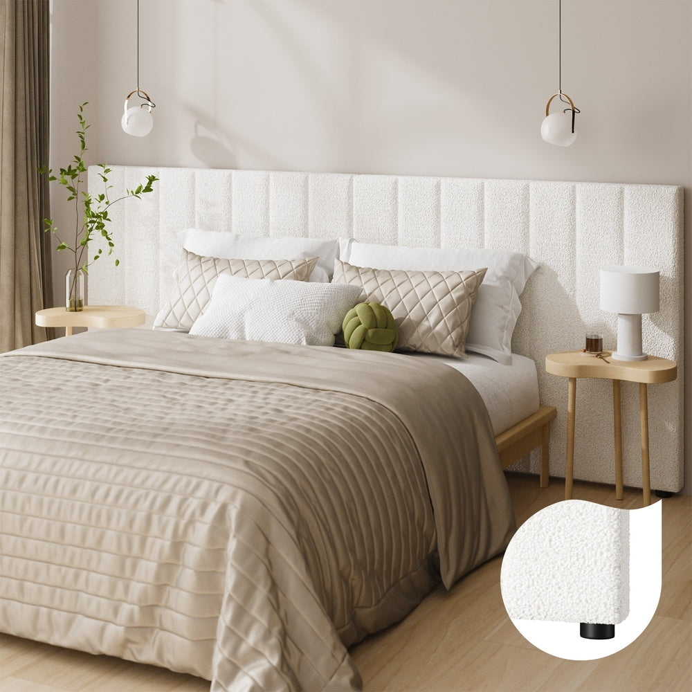 NNEED Bed Frame Headboard Double Queen King White Boucle-2