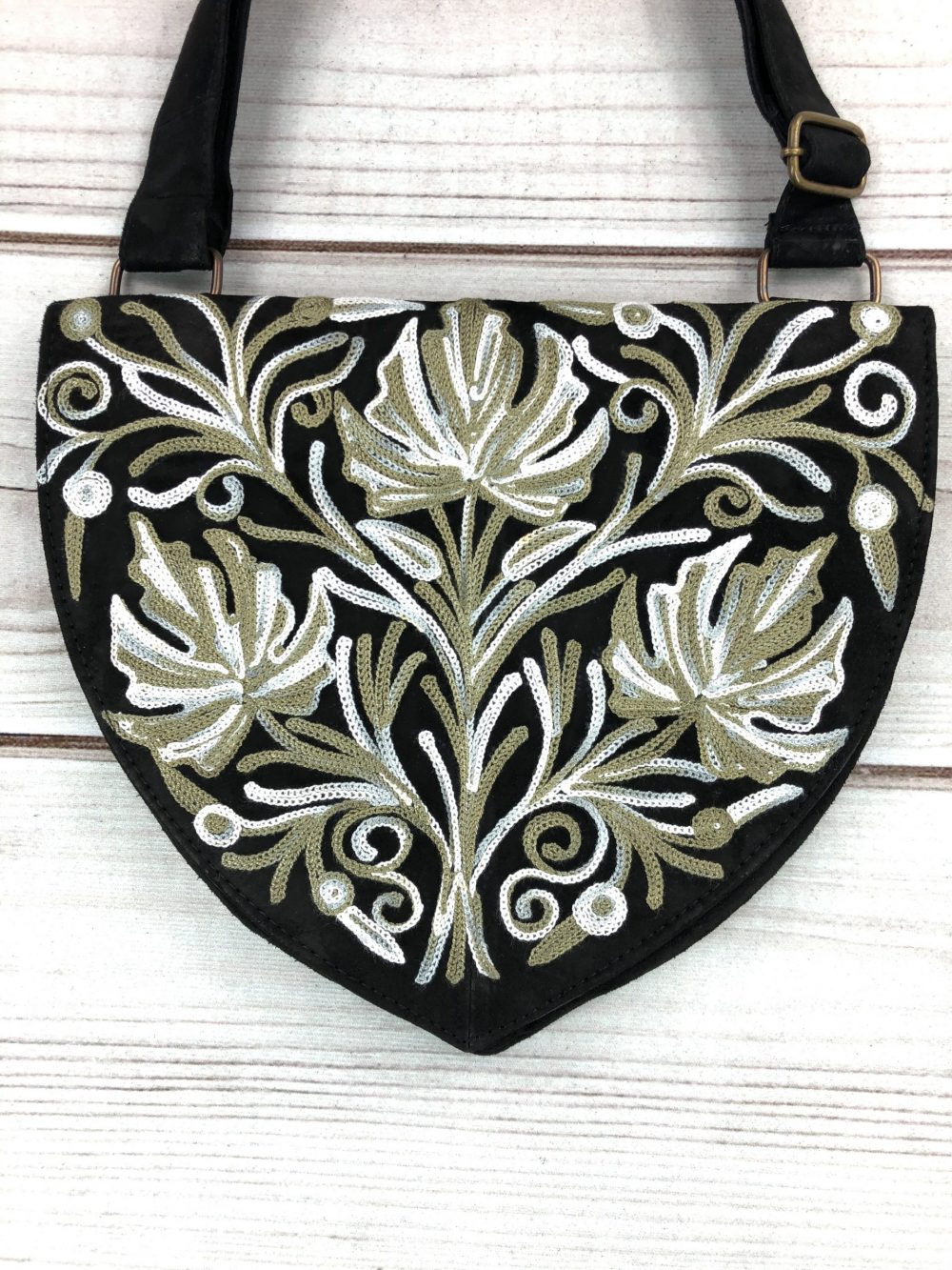 Handmade Suede Embroidered Heart Shaped Bag-3