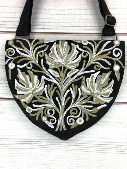 Handmade Suede Embroidered Heart Shaped Bag-3