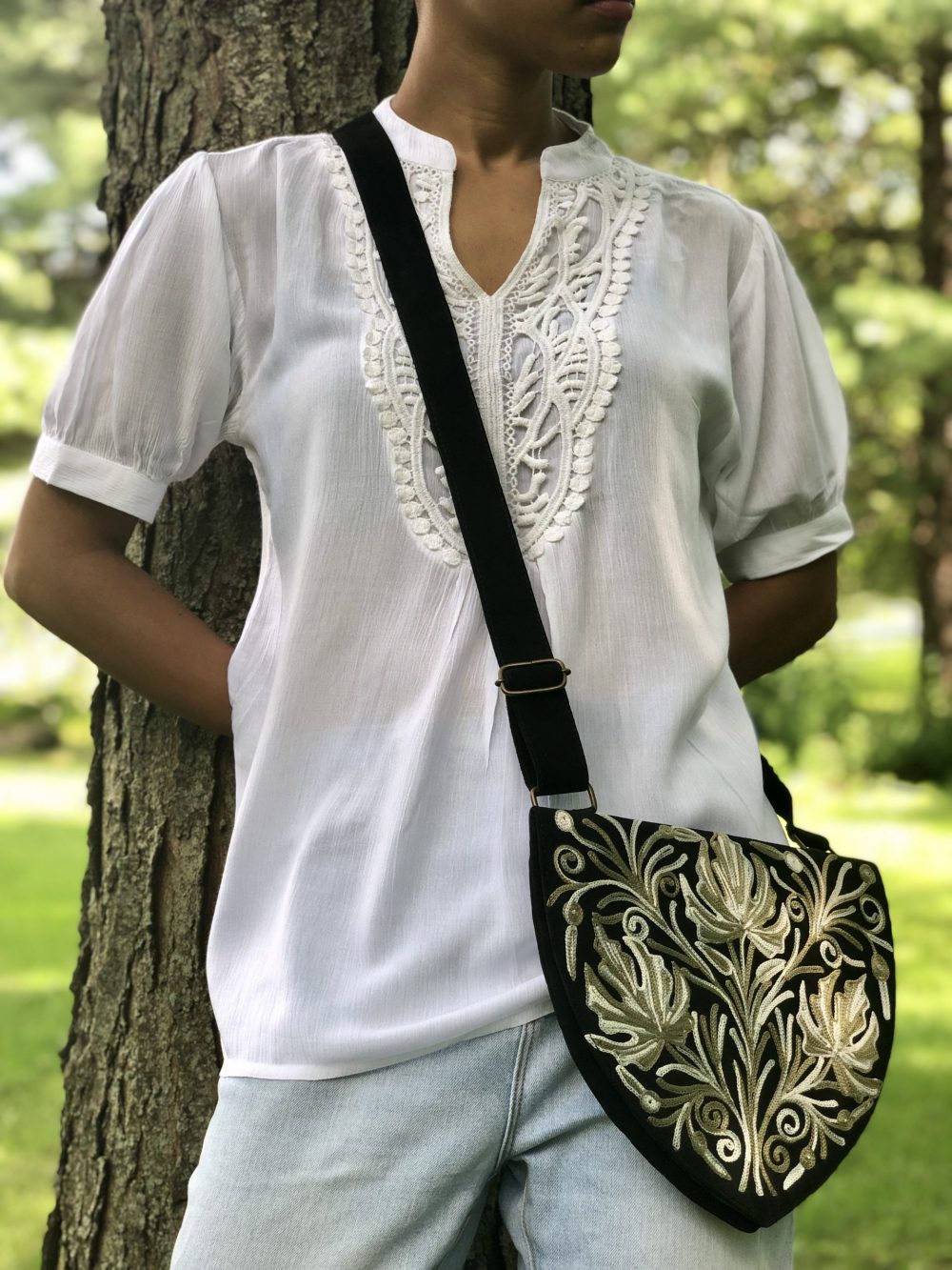 Handmade Suede Embroidered Heart Shaped Bag-1