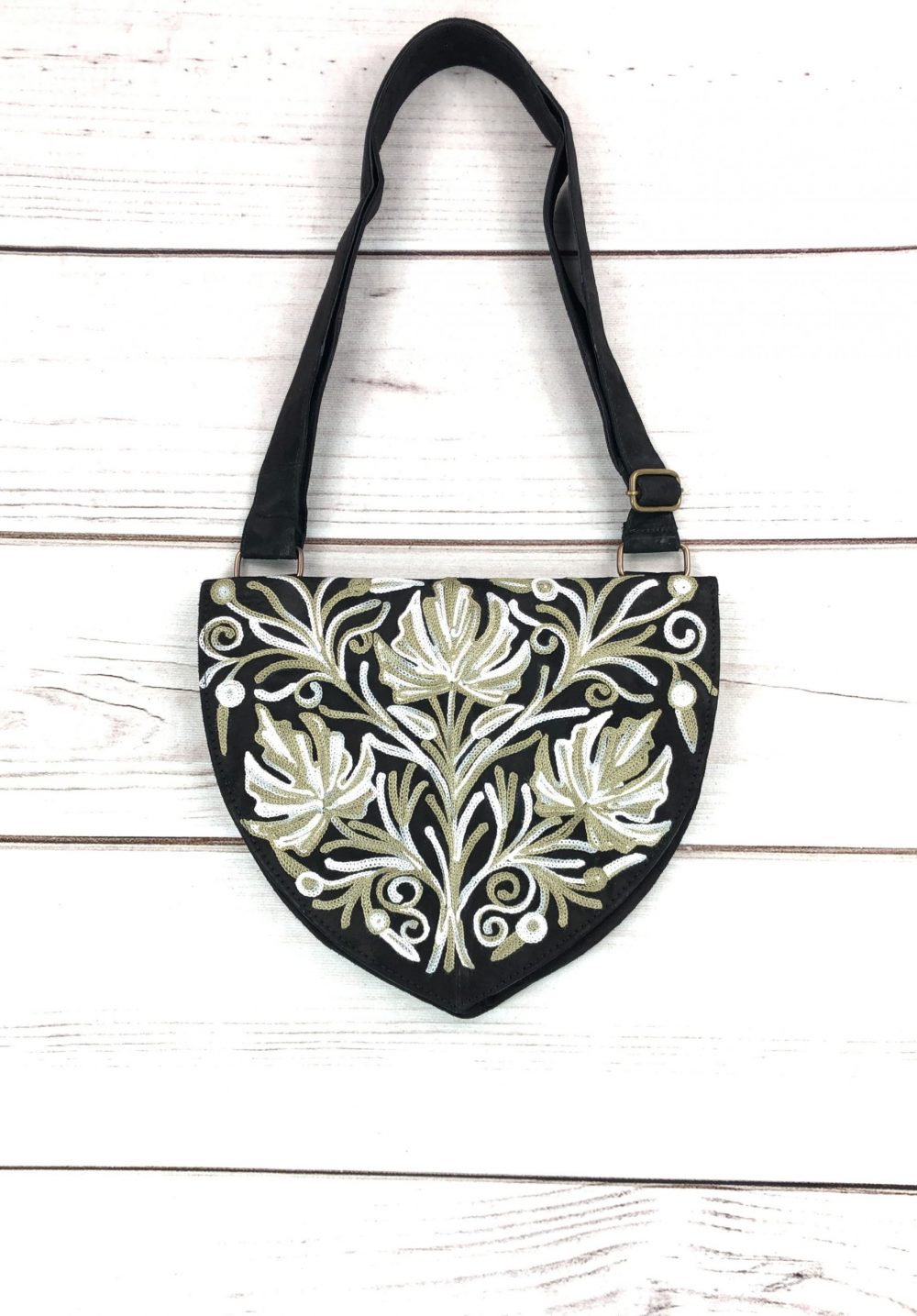 Handmade Suede Embroidered Heart Shaped Bag-2