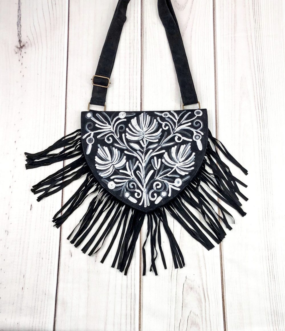 Handmade Suede Embroidered Heart Shaped Bag-0
