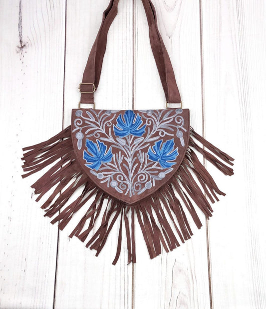 Handmade Suede Embroidered Heart Shaped Bag-0