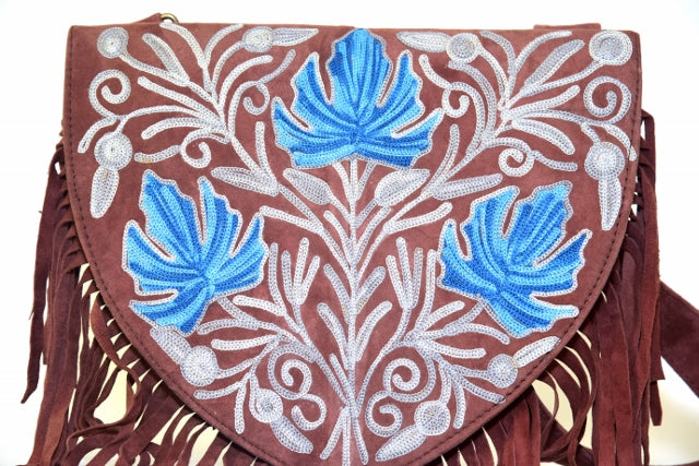 Handmade Suede Embroidered Heart Shaped Bag-2