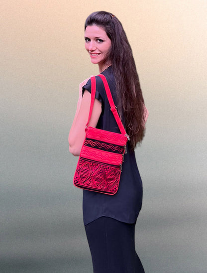 Handmade Black and Red Suede Cross Body Bag-0