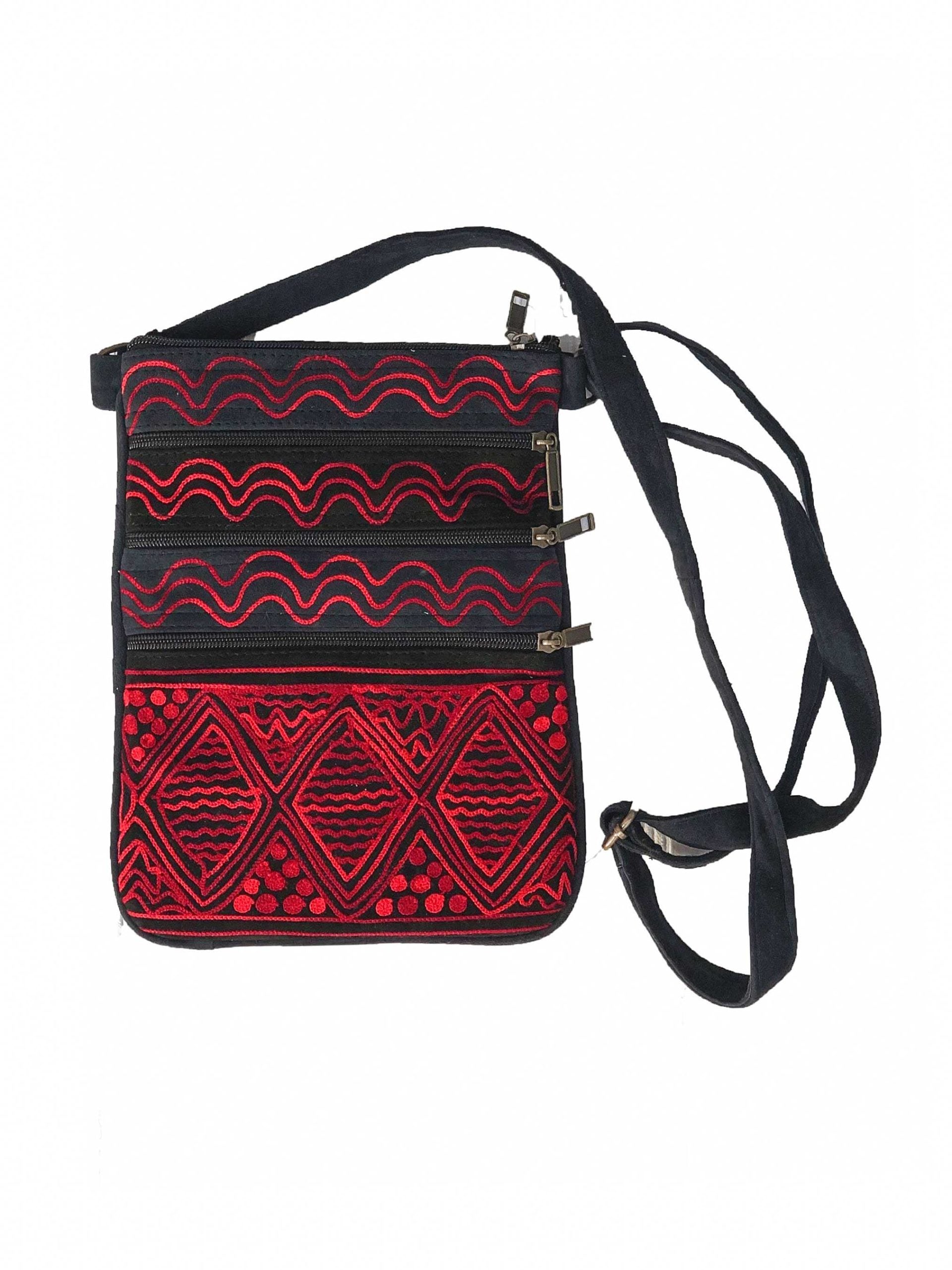 Handmade Black and Red Suede Cross Body Bag-3