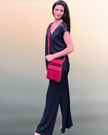 Handmade Black and Red Suede Cross Body Bag-2