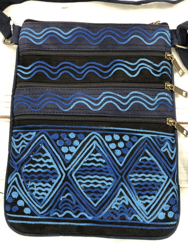 Handmade Black and Blue Suede Cross Body Bag-2