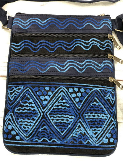Handmade Black and Blue Suede Cross Body Bag-2