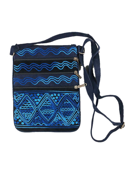 Handmade Black and Blue Suede Cross Body Bag-1