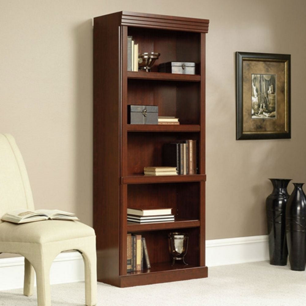 71-inch High 5-Shelf Wooden Bookcase in Cherry Finish-2