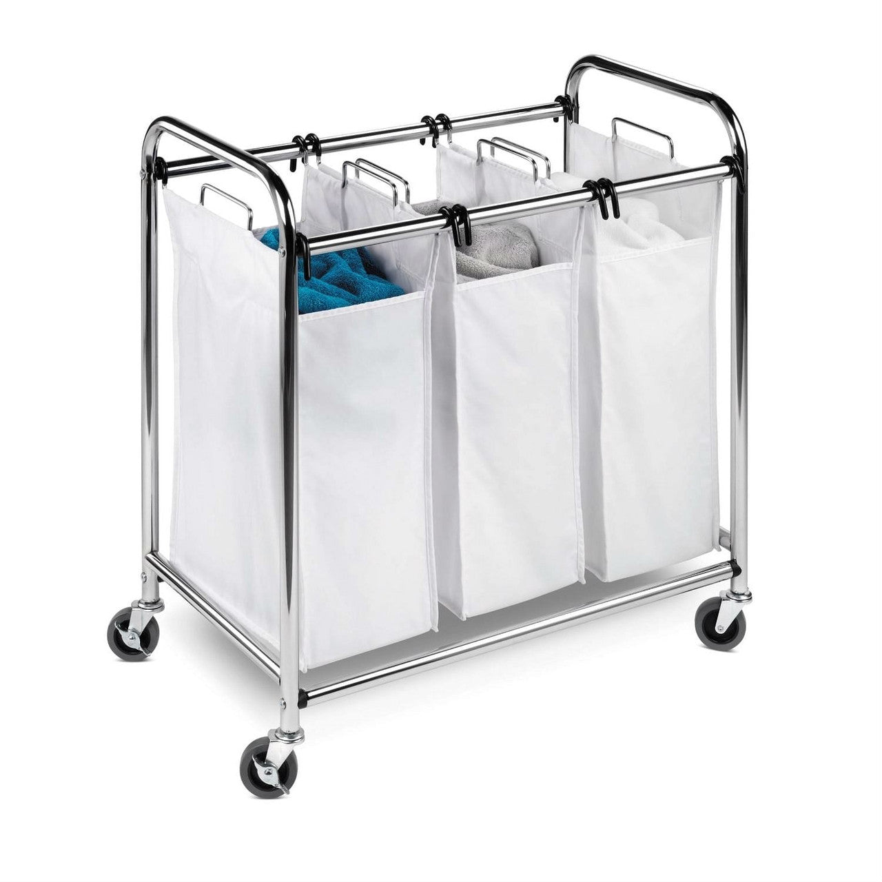 Heavy Duty Commercial Grade Laundry Sorter Hamper Cart in White Chrome-2