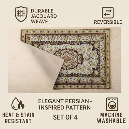 DaDa Bedding Set of 4-6 Pieces Royal Persian Style Rug Golden Brown Floral Tapestry Placemats 13” x 19” (18119)-2