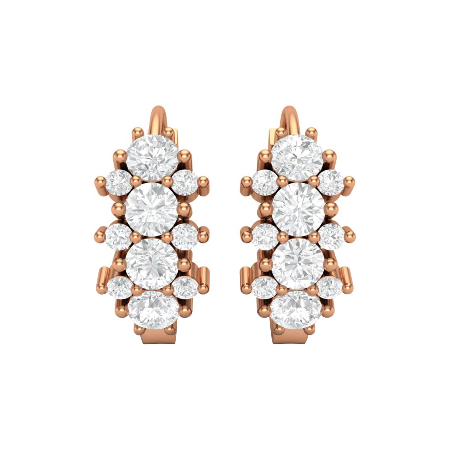 Double Row Moissanite Huggie Hoop Earring – 14k Yellow Gold-4