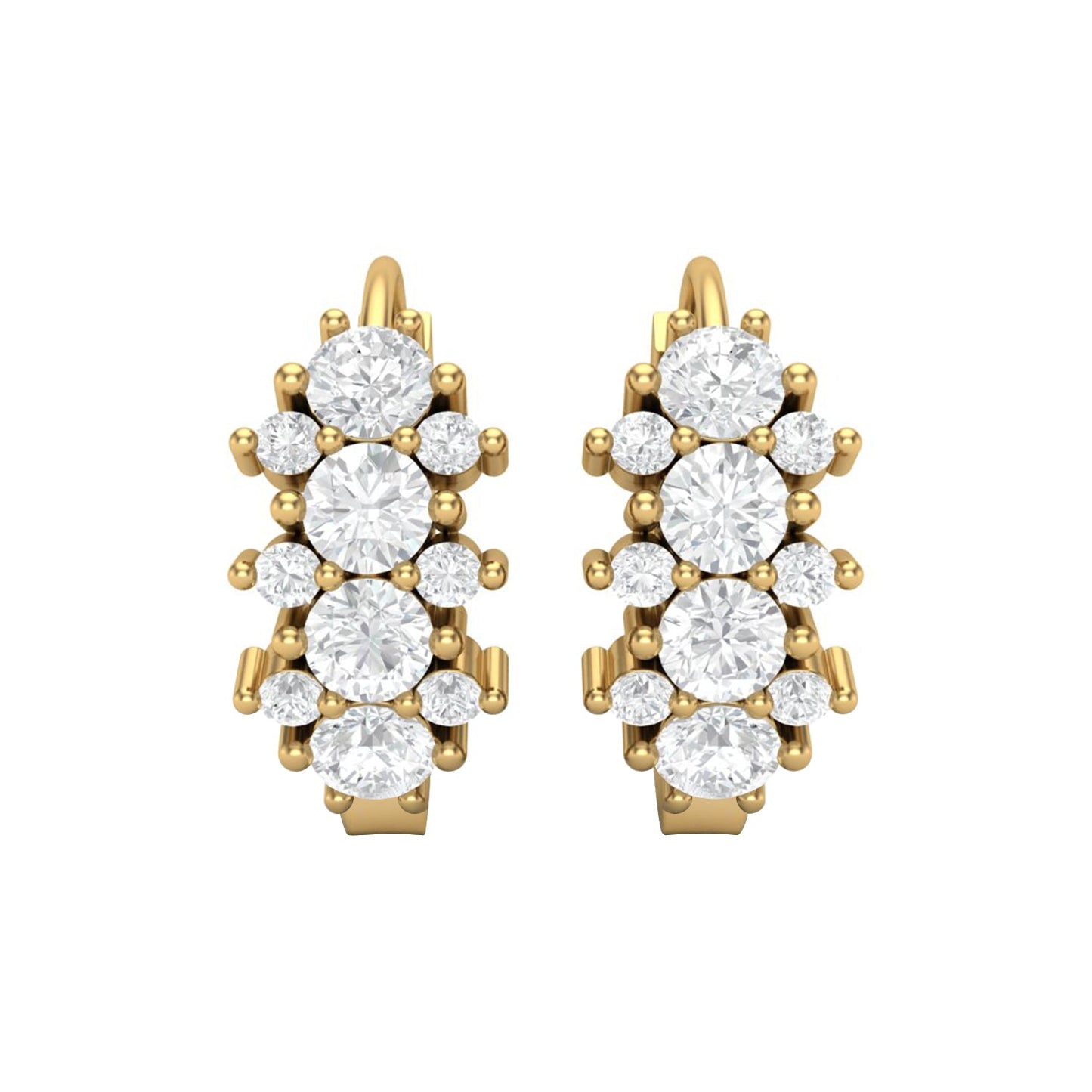 Double Row Moissanite Huggie Hoop Earring – 14k Yellow Gold-2