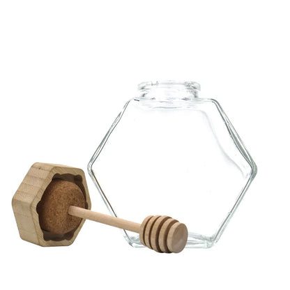 20 X Honey Glass Jar With Wooden Honey Spoon 380 ML / 220 ML-1