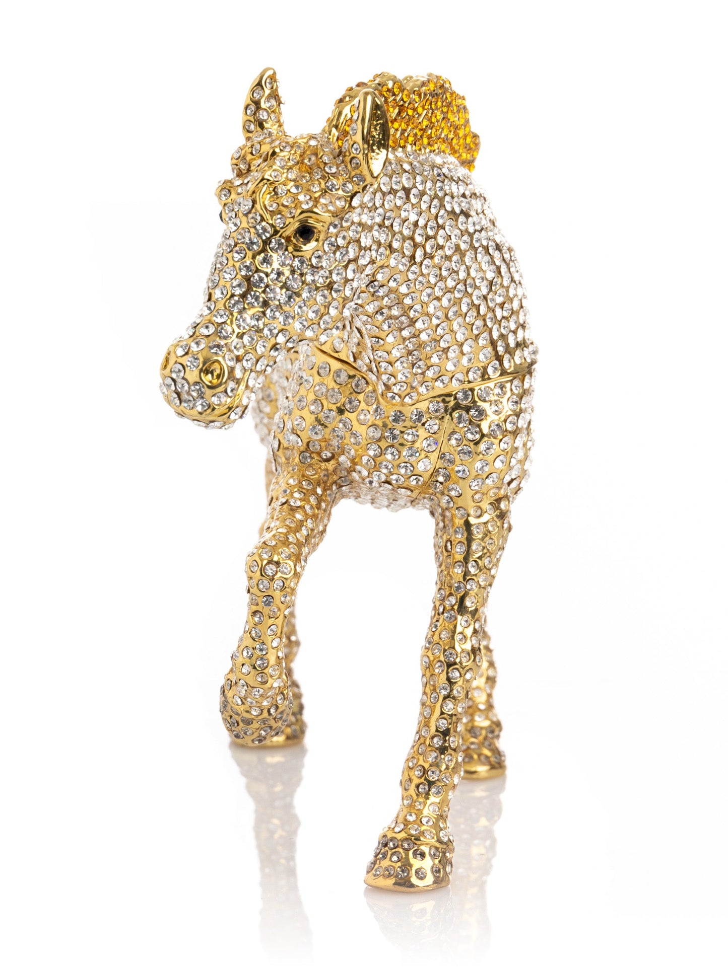 Large Golden Horse Decorated with White Crystals-3