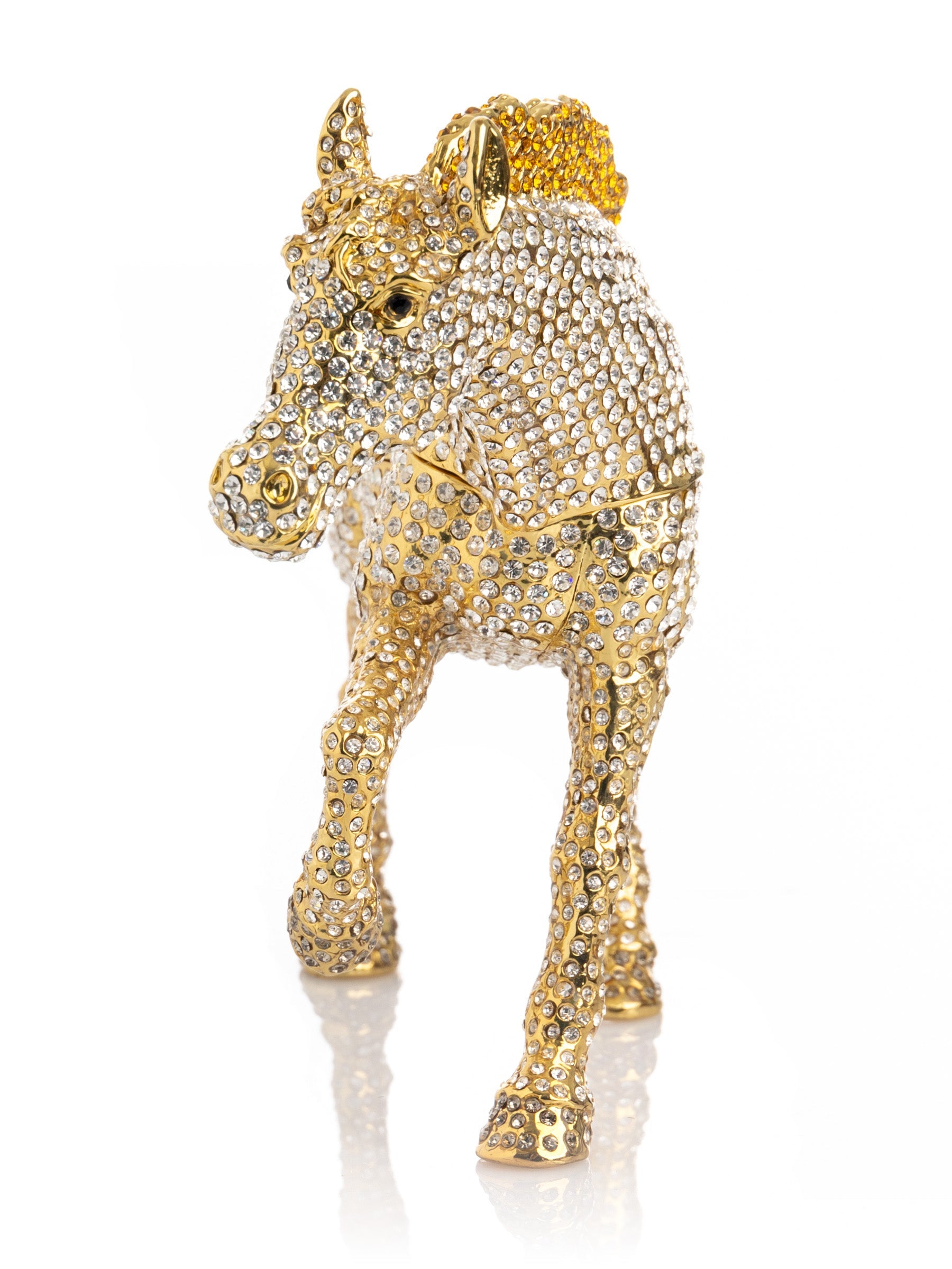 Large Golden Horse Decorated with White Crystals-3