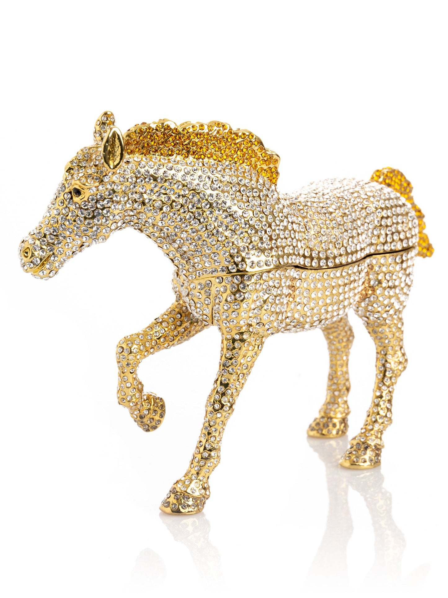 Large Golden Horse Decorated with White Crystals-4