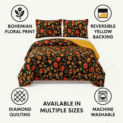 DaDa Bedding Marigold’s Floral Brown Yellow Botanical Garden Quilted Bedspread Set (HS-3330)-1