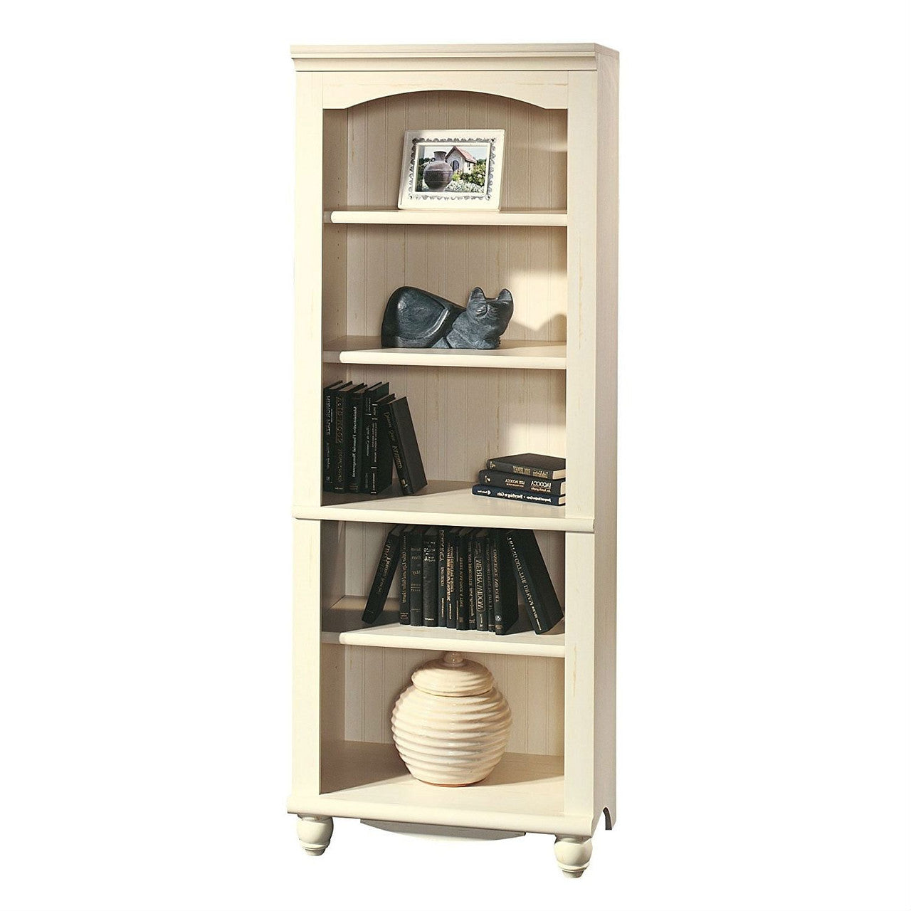 Elegant Display Shelf Bookcase with 5 Shelves in Antique White Wood Finish-1