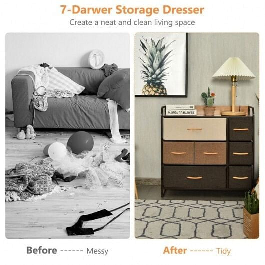 7 Drawer Tower Steel Frame and Wooden Top Dresser Storage Chest for Bedroom-3