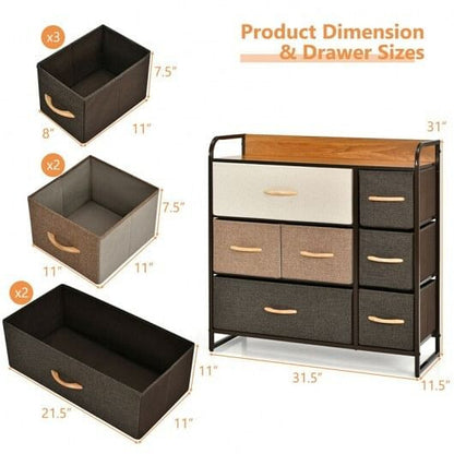7 Drawer Tower Steel Frame and Wooden Top Dresser Storage Chest for Bedroom-4