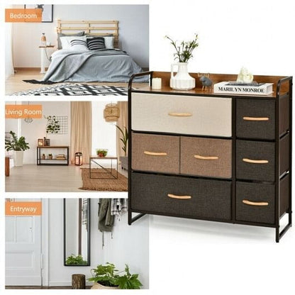 7 Drawer Tower Steel Frame and Wooden Top Dresser Storage Chest for Bedroom-2