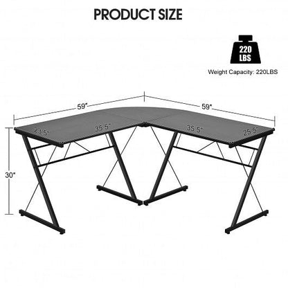 59 Inches L-Shaped Corner Desk Computer Table for Home Office Study Workstation-Black-5