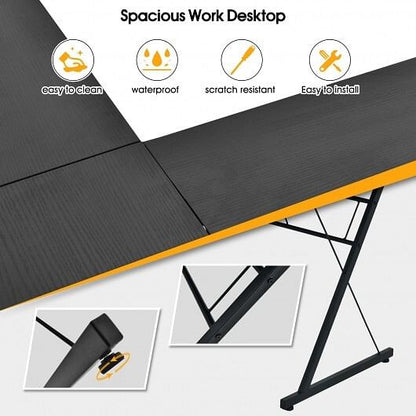 59 Inches L-Shaped Corner Desk Computer Table for Home Office Study Workstation-Black-3
