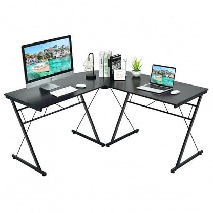59 Inches L-Shaped Corner Desk Computer Table for Home Office Study Workstation-Black-0