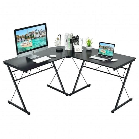 59 Inches L-Shaped Corner Desk Computer Table for Home Office Study Workstation-Black-0