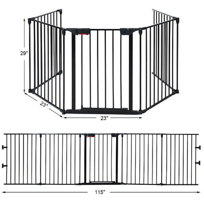 115 Inch Length 5 Panel Adjustable Wide Fireplace Fence-Black-5
