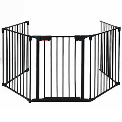 115 Inch Length 5 Panel Adjustable Wide Fireplace Fence-Black-0