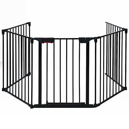 115 Inch Length 5 Panel Adjustable Wide Fireplace Fence-Black-0