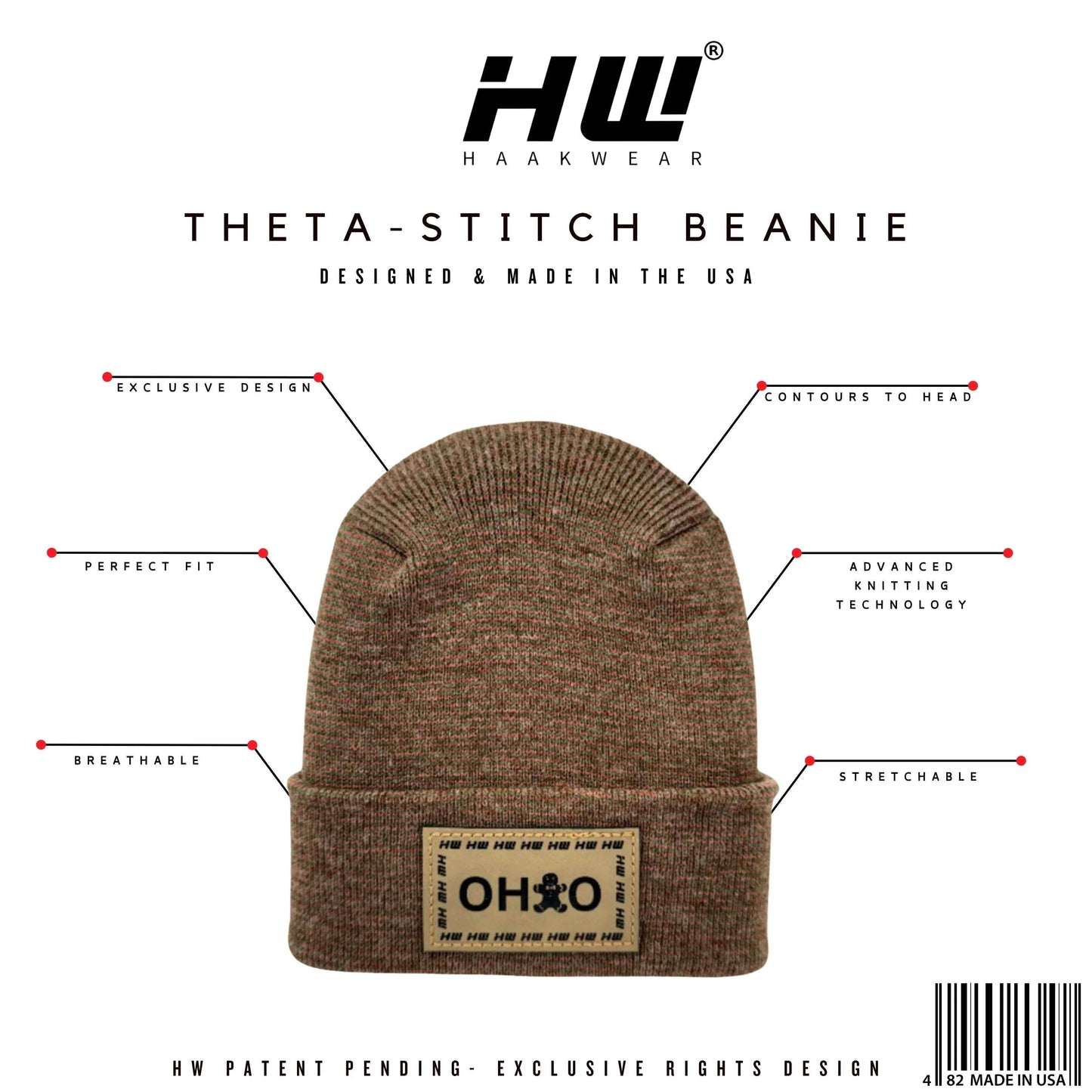 Haakwear H-Stitch Beanie Ohio, The Brown's Cookie Edition - Exclusive Christmas Hat Collection Burgundy / Green Fusion-1